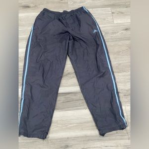 Vintage adidas track pants, large, zip at ankle, grey/blue